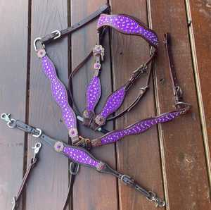 Ensemble de luxe de têtière et de collier de poitrail pour cheval en cuir véritable, couleurs assorties, taille personnalisable, design magnifique, fait main - Product Image 1