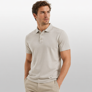 Camisas de Golf para Hombre, Color Beige, Manga Corta, Tejido Piqué, Corte Regular, Estilo Casual, Transpirables, con Bolsillo - Product Image 5