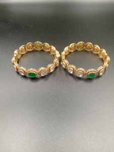 Silver Gold Plated AMAIRA JEWELS SM-584 Luxury Bangles Set Green Doublet Polki Stone for Women Traditional Engagement Jewelry - Product Image 4