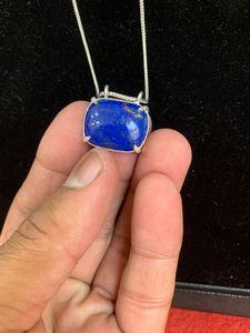 High Quality Single Stone Necklace Cushion Lapis Lazuli Wedding <b>Chain</b> Vintage Style German <b>Silver</b> Natural gemstone wholesale - Product Image 3