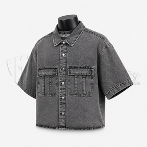 Camisa de Mezclilla de Manga Corta para Hombre, Estilo Vintage, Lavada, Talla Grande, Fabricante de Ropa con Etiqueta Privada OEM ODM - Product Image 4