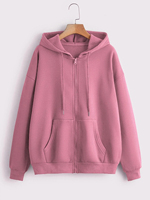 Vente en gros de sweats à capuche pour femmes avec fermeture éclair sur le devant, impression de logo personnalisée OEM, décontractés, 100% coton