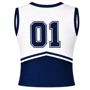 Haut d'uniforme de cheerleading bleu marine sans manches, col en V, pour compétition de danse d'équipe, entraînement et sportswear - Product Image 2
