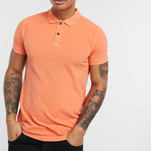 Men's <b>Orange</b> Short Sleeve <b>Polo</b> Shirt Cotton Pique Knitted Casual Solid Color Breathable Regular Fit Button Design - Product Image 1