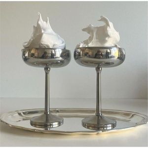 Bol à glace de luxe en acier inoxydable, mini-coupelle à apéritif dorée/argentée, bol à dessert sur piédestal en métal pour mariage, fête, traiteur - Product Image 4