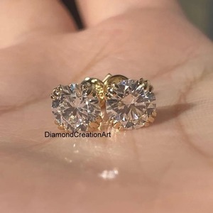 1.7 CTW Simulated Moissanite Diamond <b>Stud</b> Earrings Claw Setting Micro Inlay 18K Gold Plated IGI Certified Luxury Modern - Product Image 1