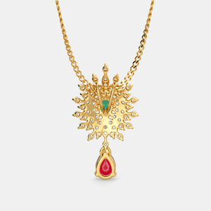 Yellow Gold Emerald <b>Ruby</b> Floral Halo Lab Grown Diamond Pendant <b>Necklace</b> - Product Image 3