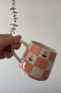 Red Ceramic Coffee <b>Mug</b> With Flower Pattern Minimalist Design Heat Resistant Dishwasher Safe Home Use - Product Image 4