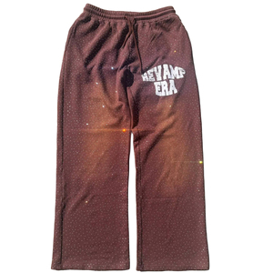 Oversized Vintage Track Sweatpants Sun Faded Acid Washed Rhinestone Baggy Trousers Custom Logo Printed Men's Casual Heavyweight - Product Image 1