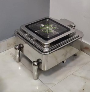 Stainless Steel Chafer Buffet <b>Server</b> Chafing Dish Gas Glass Lid Square <b>Food</b> Warmer Hotel Restaurant Banquet Indian Home Crafts - Product Image 4