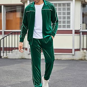 ชุดวอร์มกำมะหยี่สำหรับผู้ชาย 2 ชิ้น ชุดเซ็ตเสื้อฮู้ดและกางเกงจ็อกเกอร์ น้ำหนักเบา ระบายอากาศได้ดี กันลม - Product Image 3