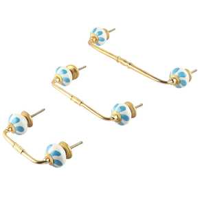 Poignée d'armoire en vrac faite à la main en céramique bleu clair ventilateur peint en gros commode Lot Vintage tiroir armoire porte tirer - Product Image 5