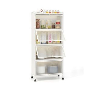 Carrello Porta Microonde a 5 Ripiani Bianco con Porte Antipolvere Ribaltabili, 4 Ruote e Freni, Scaffale per Cucina - Product Image 1