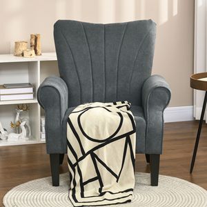 Poltrona moderna con sedia accento in tessuto grigio scuro con gambe in legno per soggiorno - Product Image 6