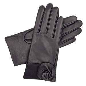 Women's Silk Lined Leather fashion Glove with Rose Bud - Product Image 1