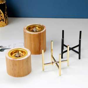Brûleur d'encens en bois naturel avec support en laiton et cendrier, design tendance, pour Bakhoor et charbon, idéal pour la décoration intérieure et comme cadeau - Product Image 2