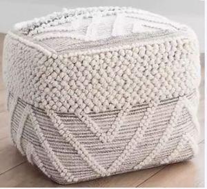 Pouf en tissu de bambou pour salon, motif feuillage, moderne et minimaliste, fait main, corde de coton, décoration murale mobile, rempli de billes en PU FSS - Product Image 1