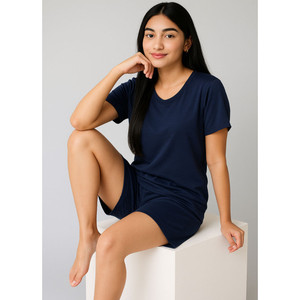 Women’s Casual V-Neck <b>Short</b> Sleeve Sleepwear <b>Top</b> <b>and</b> <b>Shorts</b> <b>Set</b> - Product Image 4