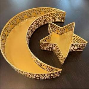 Gold Metal Moon Star Tray Set Decorative Ramadan Mubarak Dessert Plate Eid Al-Fitr Fruit Serving Platter Islamic Home <b>Ornaments</b> - Product Image 1