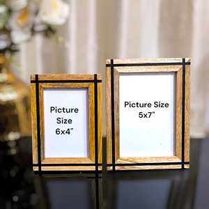 Handmade Mango Wood Photo Frame Set: Rustic Black Resin Inlay – Rustic Ridged Pattern Photo Frame <b>Table</b> top <b>Wall</b> <b>Mount</b> For Home - Product Image 3