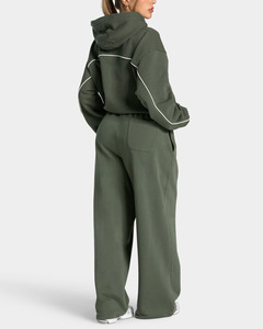Ensemble de survêtement en molleton oversize pour femmes, sweat-shirt à capuche uni décontracté et pantalon de jogging, ensemble deux pièces - Product Image 2