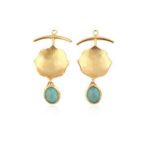 Connecteurs de boucles d'oreilles pendantes ovales en calcédoine aquatique, finition mate texturée, laiton plaqué or 18 carats, 51 mm, paire, simple attache, apprêts de bijoux - Product Image 1