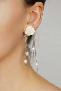 Pendientes Colgantes de Rosa Blanca con Perlas, Estilo Candelabro Floral, Joyería Nupcial Romántica, Accesorios de Moda Elegantes - Product Image 4