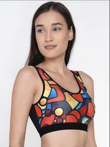 Soutien-gorge de sport pour femme à imprimé géométrique, dos nageur, col ras du cou, maintien moyen, respirant, haut de sport fitness - Product Image 1