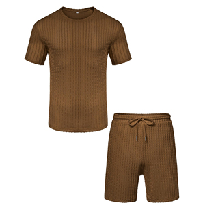Wholesale Saleh Enterprises Men's Summer Casual <b>Cord</b> Set T-Shirt Shorts Quick Dry Solid Pattern Breathable Cotton Matching - Product Image 5