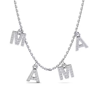 Mama <b>Letter</b> <b>Charm</b> Necklace 925 Silver Moissanite Alloy Crystal Rhinestone Pendant Unisex Classic Style Gift Jewelry - Product Image 2