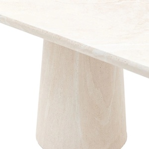 Mesa de Comedor Ovalada de Estilo Nórdico Moderno con Base de <span class=keywords><strong>Dos</strong></span> Pedestales, Fabricada en MDF con Aspecto de Travertino Sintético - Product Image 5