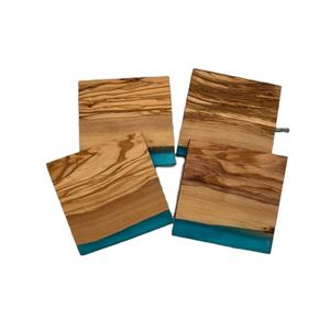 Ensemble de sous-verres incrustés de résine de bois coulé à la main Dessous de verre artisanaux pour décoration de table de salon élégante et accessoires Tapis et coussin - Product Image 1