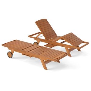 Lettino Prendisole Regolabile a 4 Posizioni per Esterni in Legno Massello e Rattan con Tavolino Laterale Estensibile e Telaio in Alluminio per Uso in Piscina - Product Image 3