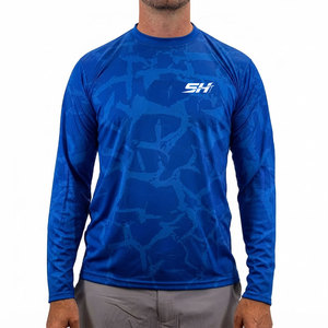 Camisa de pesca de manga larga con botones y logotipo personalizado para hombre, protección solar UPF 50+, secado rápido, 100% poliéster, ligera, con bolsillos. - Product Image 1