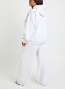 Conjunto de Sudadera con Capucha y Pantalones Blancos para Mujer, Talla Grande, Corte Holgado Informal, Color Sólido, con Logotipo Estampado en la Parte Delantera - Product Image 5