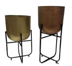 Pot de fleurs moderne en métal avec support en fer, ensemble décoratif pour plantes d'intérieur, porte-pot de fleurs, support contemporain pour maison, jardin, balcon - Product Image 4