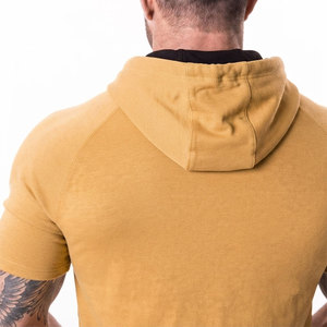 High Quality Men's Training Hoodie Side Zippered Pocket Raglan Shoulder Seamless Fabric Breathable Short Sleeve Hoodie Low Price - Product Image 3
