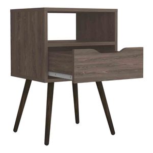 Comodino a cassetto singolo Fugaz con ripiano aperto con finitura noce scuro - Product Image 6