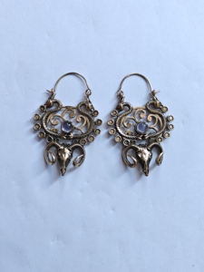 Boucles d'oreilles pendantes tête de bélier et serpent en or turquoise, filigrane orné, style bohème ethnique, bijoux fantaisie plaqué bronze antique pour femme - Product Image 2