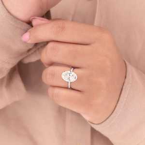 Oval Engagement <b>Ring</b> With Moissanite Band Classic Luxury <b>Statement</b> <b>Ring</b> 925 Sterling <b>Silver</b> Jewelry - Product Image 4