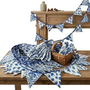 Guirnalda Decorativa de Tela de Algodón Hecha a Mano, Longitud Personalizada, Estampado en Bloques, Bandera Ecológica para Fiestas, Nueva Llegada - Product Image 2