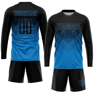 Conjunto de Uniforme de Fútbol Sublimado Personalizado para Hombre, Negro y Azul Degradado, Manga Corta, Absorbe la Humedad, Uniforme Deportivo para Todas las Temporadas - Product Image 4