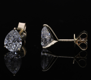 14K Yellow Gold Stud <b>Earrings</b> 5ct Pear Cut Lab Grown CVD Diamond Women Push <b>Back</b> VVS-VS F Color Rhodium Plated - Product Image 3