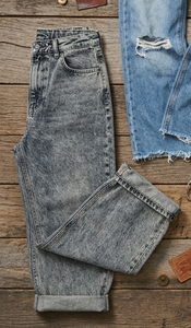 Jean évasé en denim pour femme, taille mi-haute, en coton délavé, style vintage décontracté, longueur intégrale, idéal pour le printemps - Product Image 5