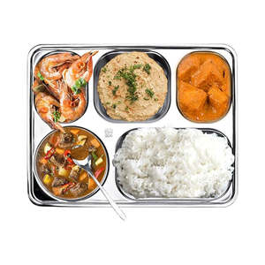 Plato de servir de acero inoxidable, apto para alimentos, vajilla de cafetería, utensilio de cocina, organizador de comidas, reutilizable, resistente al óxido, para hotel - Product Image 5