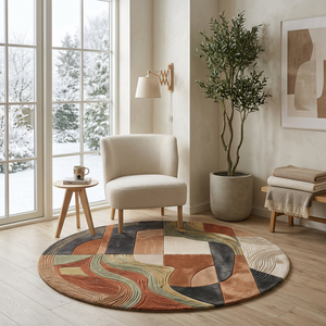Luxury Sculpted <b>Round</b> Wool Area Rug Hand Tufted Abstract Designer <b>Carpet</b> Custom Statement Floor Rug for Modern Homes - Product Image 6