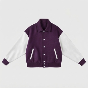 Chaqueta Varsity Acolchada Unisex Morada, Casual, Resistente al Viento, con Cuello Mao, Corte Regular, Cierre de Botones, Color Sólido, Poliéster - Product Image 1
