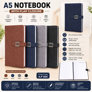 Carnet d'écriture scolaire A5 Premium avec fermeture à rabat métallique, couverture en PU, papier ligné 80 g/m², marque-page en ruban, agenda relié rigide - Product Image 4