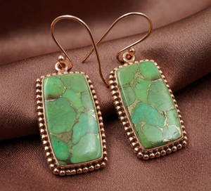 Pendientes Colgantes de Turquesa Verde Cobre, Plata 925, Chapados en Oro Rosa y Oro Amarillo, Joyería Rectangular Boho Hecha a Mano para Mujer - Product Image 5