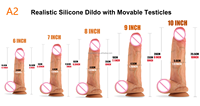 Dildo realista de silicona con testículos móviles y ventosa, pene de 6-10 pulgadas, BlueRabbit, venta al por mayor, ODM, OEM